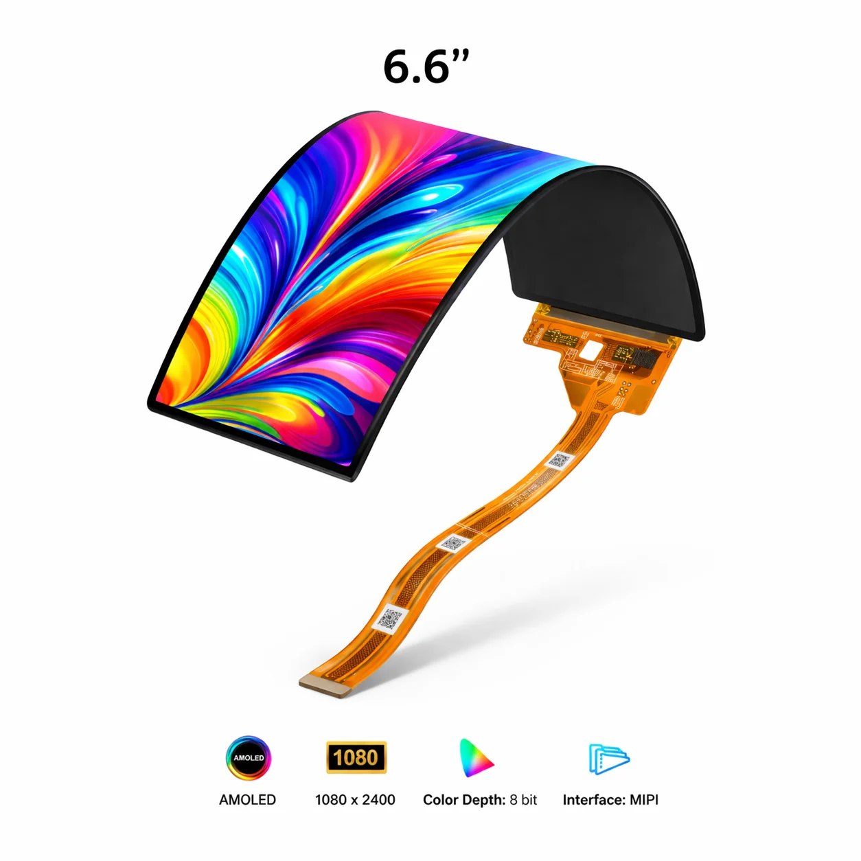 6.6 Inch Flexible AMOLED Display Module 1080x2400 FHD+ Resolution High Contrast MIPI Flex Panel Module IPS