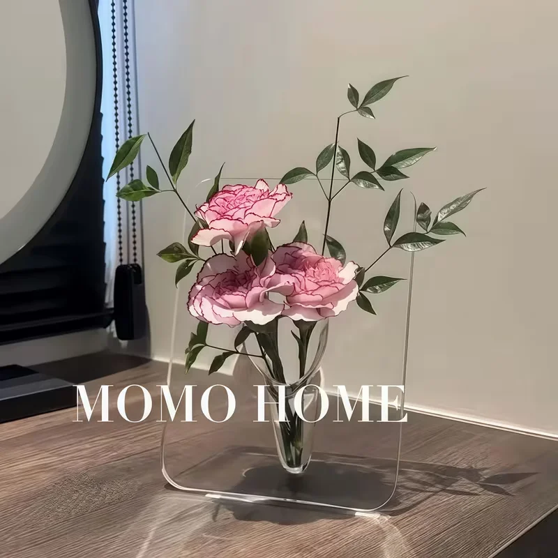 Acrylic Frame Vase Clear Modern Flower Display Art Decor Living Room Home Decoration Desktop Bookshelf Decoration Flower Vase