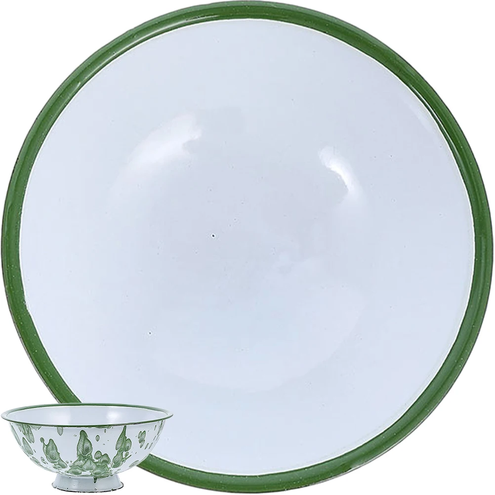 

Sturdy Enamel Bowl Vintage Style Soup Basin Household Food Storage Noodle Bowl With Lid Rustproof Kitchen Tableware