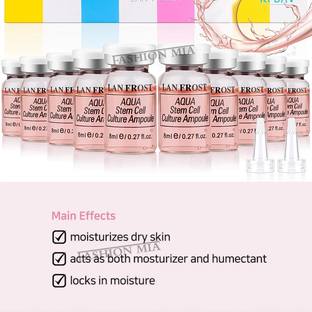 كوريا 8 مللي أكوا الجذعية ثقافة الخلية أمبولة مجموعة مصل الوجه حمض الهيالورونيك تبييض ترطيب تقليص المسام العناية بالبشرة