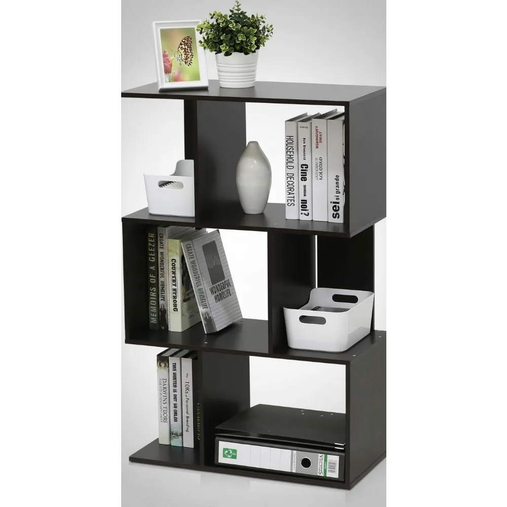 

Modern 3-Tier Open Book Shelf with Staggered Compartments - Space-Saving Storage for Living Room, Bedroom & Office