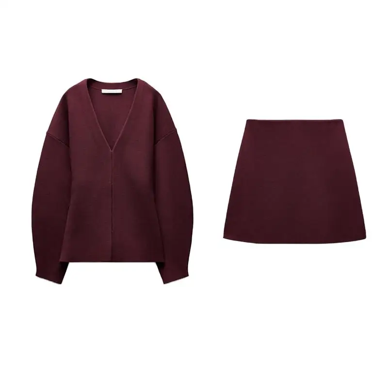 Gonna a vita alta Jaet lavorata a maglia slim fit autunno inverno Set semplice Sle lungo Sve V Ne Faion per donna