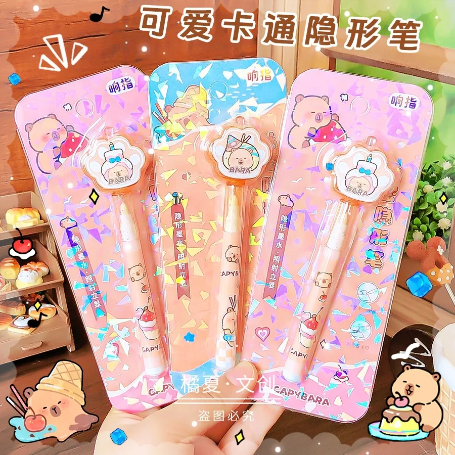 2Pc/Lot 2026 Cartoon Capybara Invisible Pen With UV Light Student Stationery Elementary Supplies Secret Writing Notebook Diary