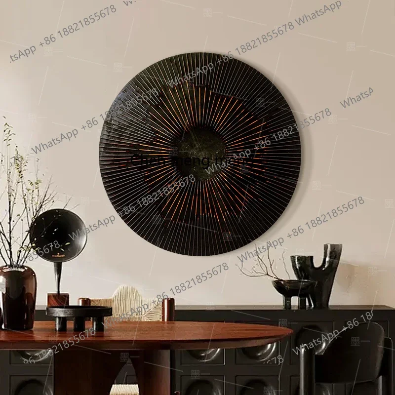 A74Medieval black high-level three-dimensional carving circular texture painting living room entrance abstract mural