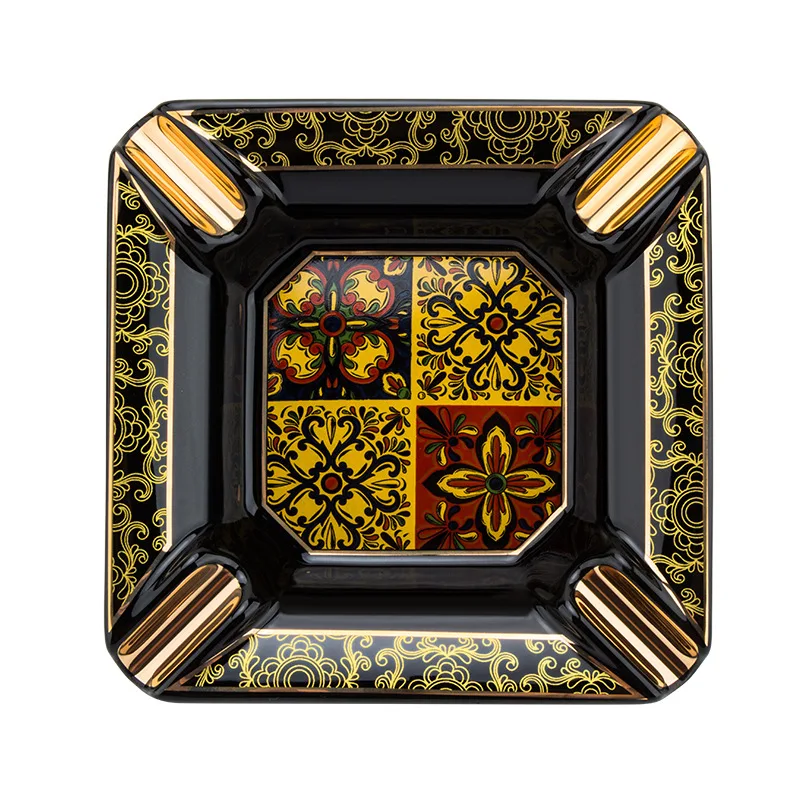 LUBINSKI Ceramic Cigar Ashtray Painted Large Capacity Non-slip 4 Slot Ashtray Smoke Ashtray w Gift Box