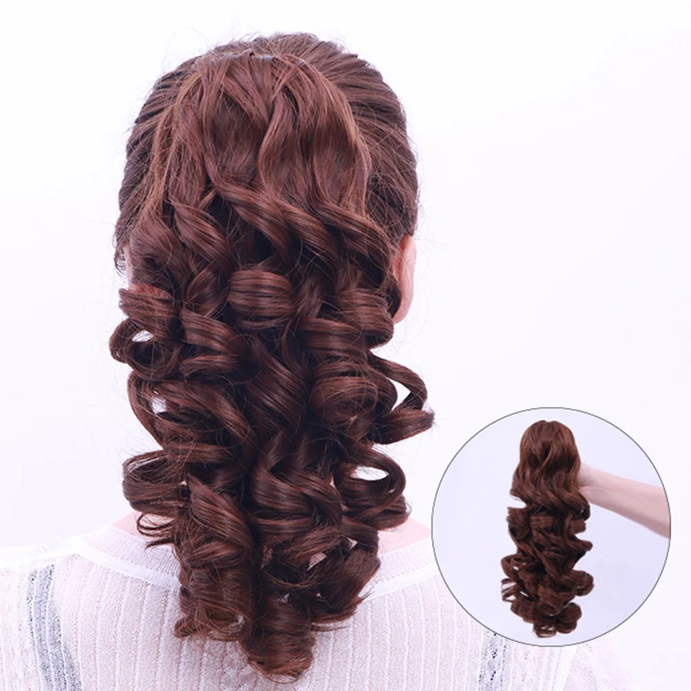 Peruca sintética com clipe de garras para mulheres, peruca encaracolada fofa, peruca invisível sem costura, extensão do cabelo 45cm