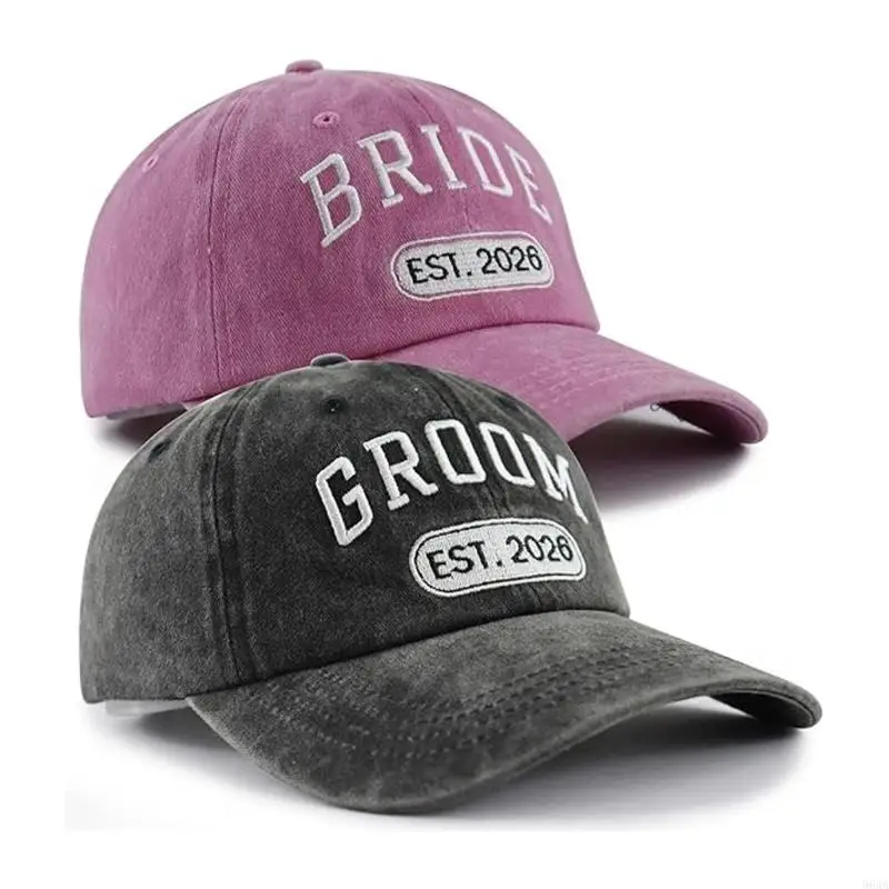 2PCS Romance Couple Hat Adjustable Cotton Baseball Hat for Bride Groom with Embroidered Pattern Wedding Accessories 964A