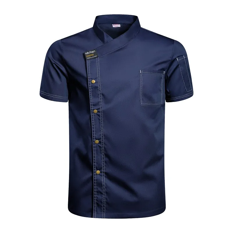 Chaqueta de Chef para hombre, uniforme de cocinero, camisas de Chef de Catering, camisa de camarero de tienda de barbería de restaurante de verano, ropa de trabajo de camarero de panadería