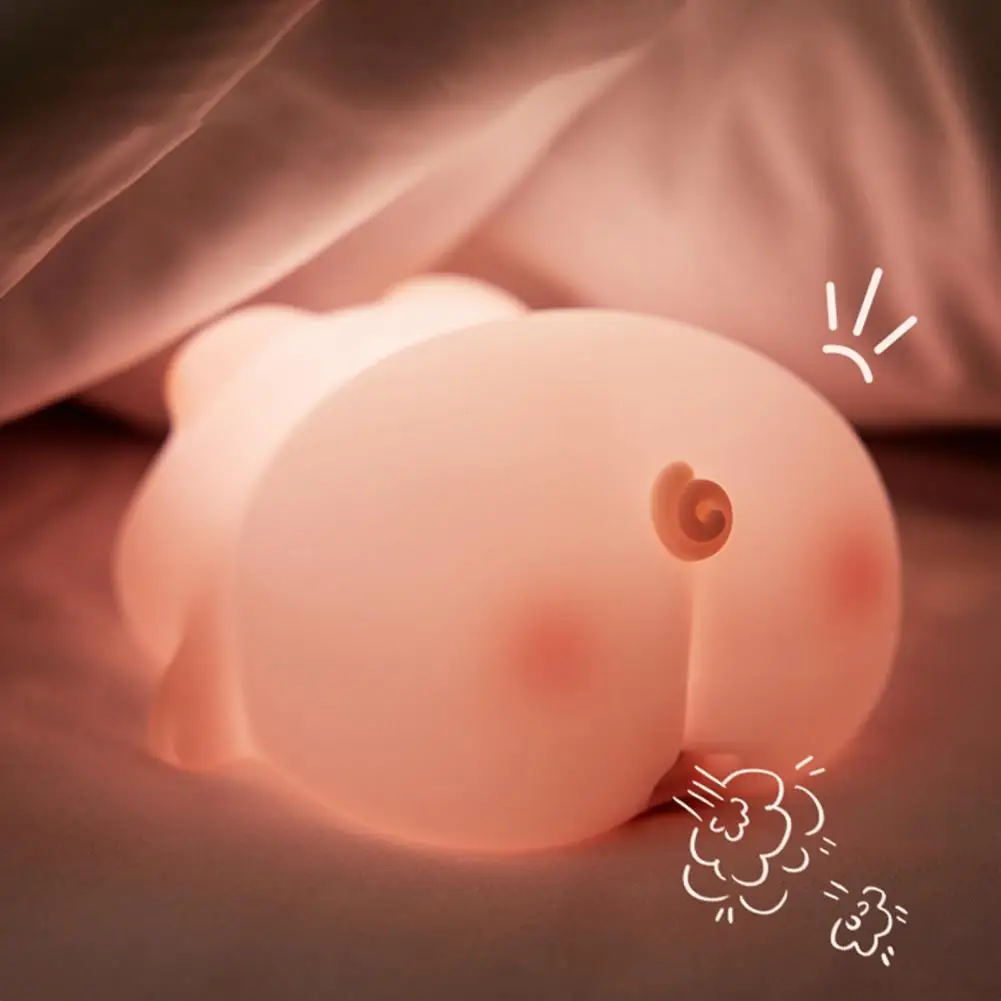 Led Night Lamp Rechargeable Animal Piggy Night Light with Timer Dimmable Touch Control for Baby Bedside Lamp Decoration