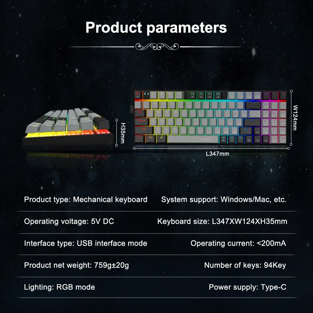 E-YOOSO z19 rgb USB mechanische Gaming-Tastatur blau rot Schalter 94 Tasten abnehmbar Kabel für Compute Laptop PC