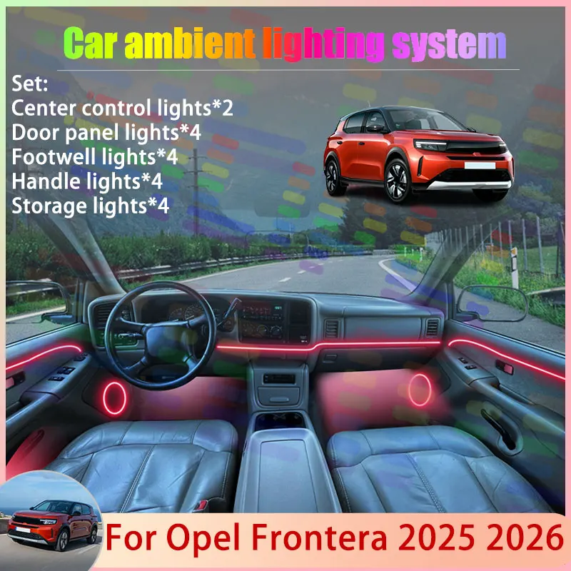 

Для Opel Frontera 2025 2026 OV24 Vauxhall: Комплект атмосферной RGB-подсветки с эффектом потока (2/24 в 1) для автомобиля