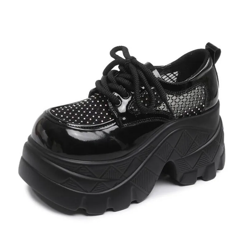 Luxuriöse Damenschuhe, Damen-Plateau-Oxfords im britischen Stil, Loafer mit Mesh-Leder, Sommerkleid-Sneaker mit atmungsaktivem Design