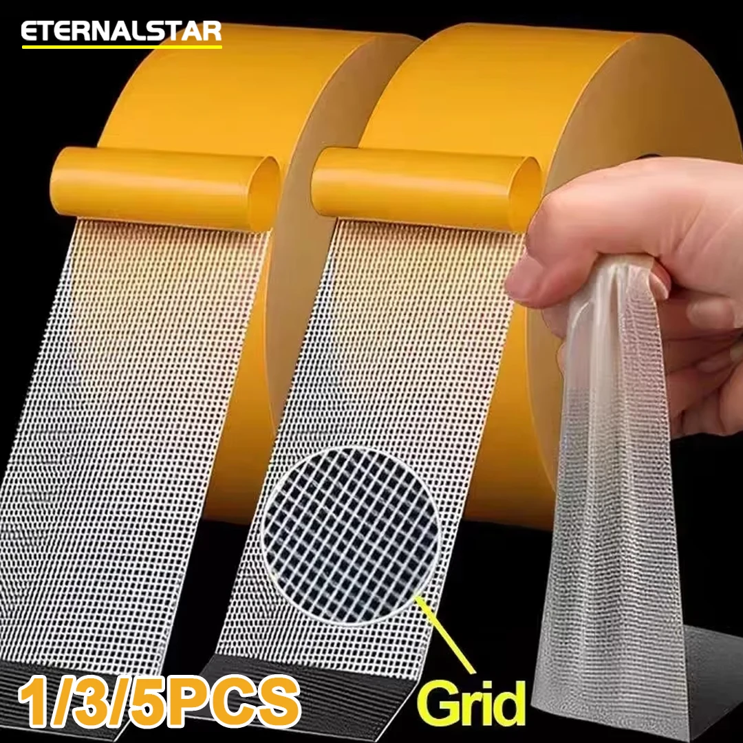 Super Strong Filament Tape Double Sided Adhesive Tape Heavy Duty Translucent Mesh Waterproof Traceless Powerful Grid Carpet Tape