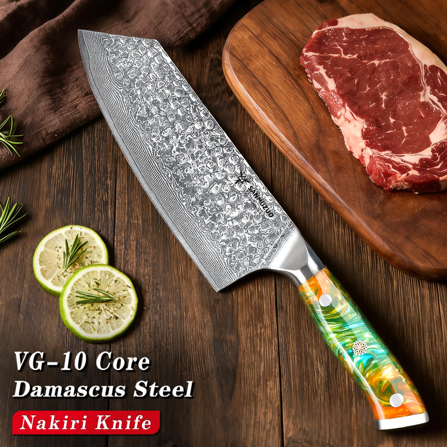 

Нож-тесак Накири 7,5 дюймов - серия Yao, кухонный нож шеф-повара из дамасской стали VG10 с нескользящей рукояткой из полимерной смолы для приготовления пищи