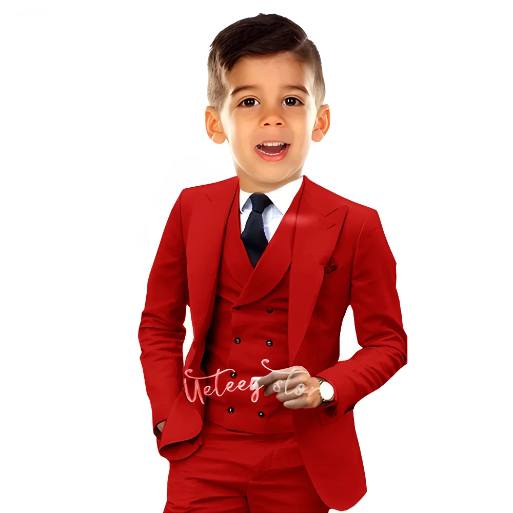 Tenue de mariage orange imbibée pour garçons, smoking, robe de cérémonie, blazer formel personnalisé pour enfants, ensemble de 3 pièces