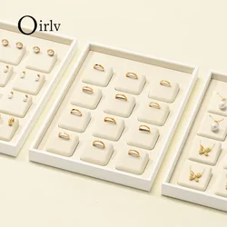 Oirlv 12 Grids Jewelry Organizer Tray Off-White Ring Earring Necklace Pendent Jewelry Display Tray Velvet Stackable Jeweler Tray