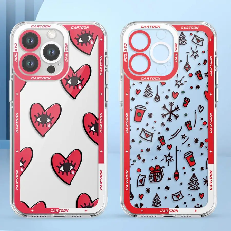 아이폰 15 14 16 플러스 13 12 11 프로 맥스 XR 16e XS 17 에어 7 8 SE용 러브 아이 아트 케이스 클리어 커버