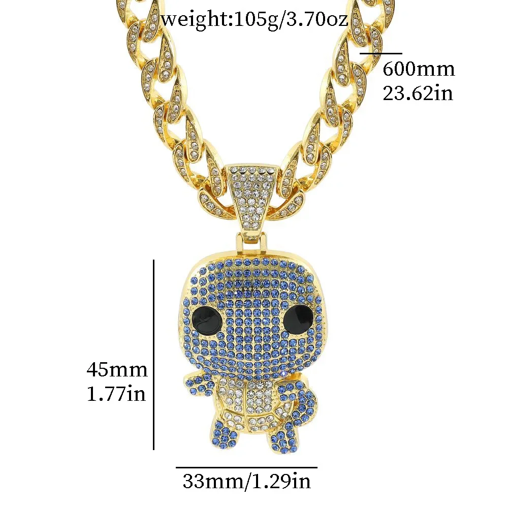 أنيمي Bulbasaur Charmander الماس قلادة قلادة كوبا قلادة موضة الهيب هوب مجوهرات هدية عيد الأطفال