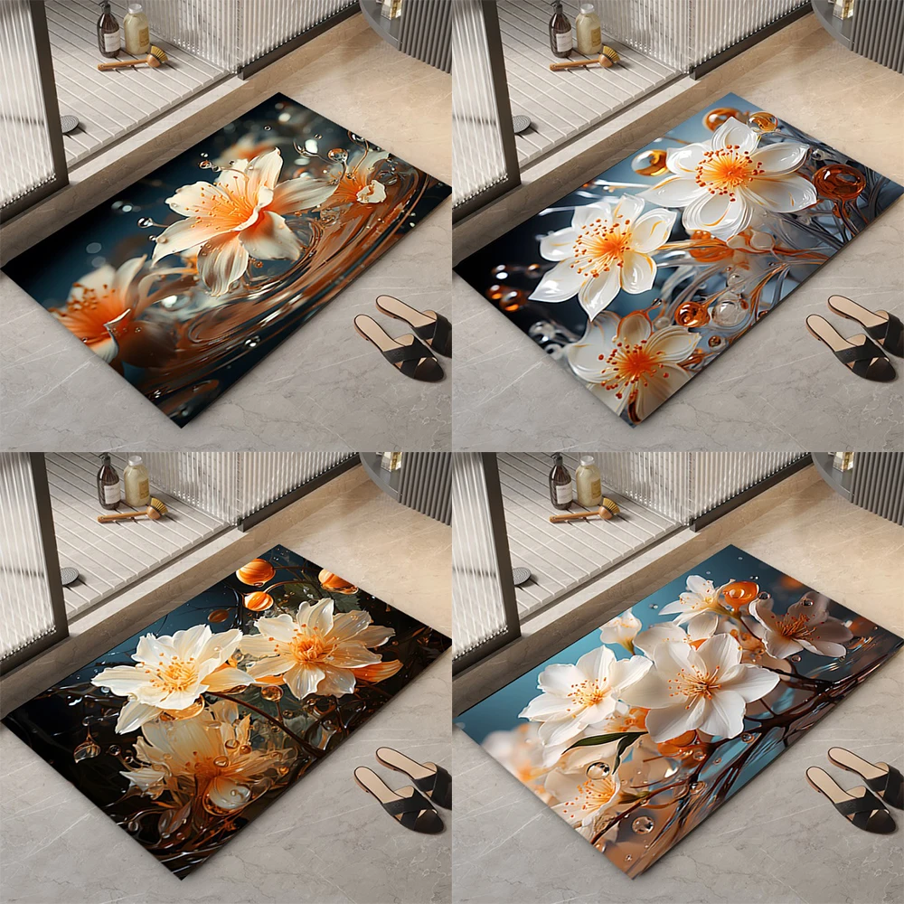 Small flower pattern bathroom absorbent floor mats bathroom floor mats home decoration living room entrance door carpet