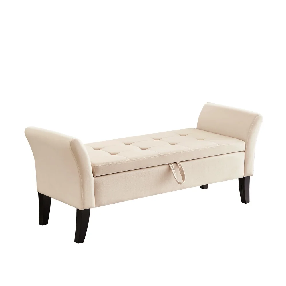 Tufted Storage Bench with Hidden Storage Bedroom Entryway Footstool Soft Velvet Upholstered Comfortable Durable Wood Frame