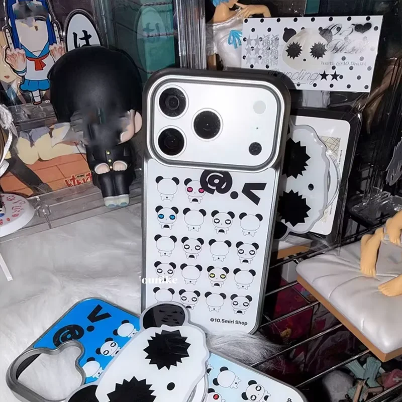 Korean Niche Blue Gradient Cute Panda Advanced Drip Glue Phone Case For Samsung S26 PLUS 25 EDGE 24 FE 23 ULTRA Sweet Cover