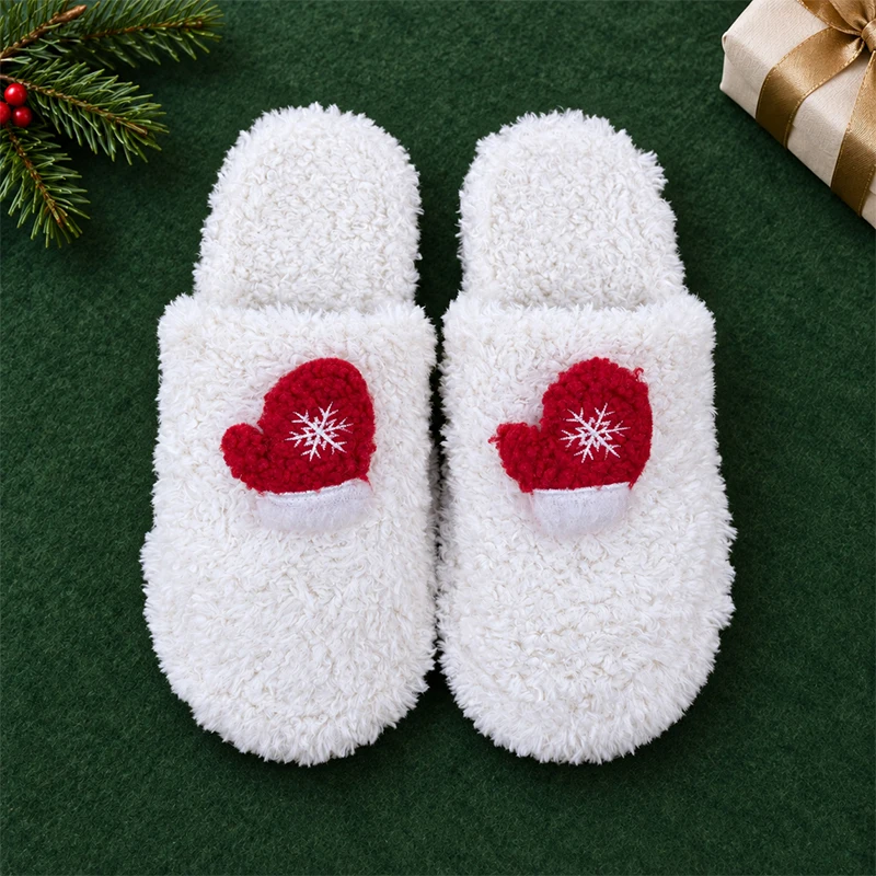 ZUOFU Weihnachts-Plüsch-Hausschuhe für Damen, Herren und Paare, Rentier, Weihnachtsmann, Schneemann, Baum, Glocke, Handschuh, warm, flauschig, rutschfest, für drinnen und zu Hause – Detail 17