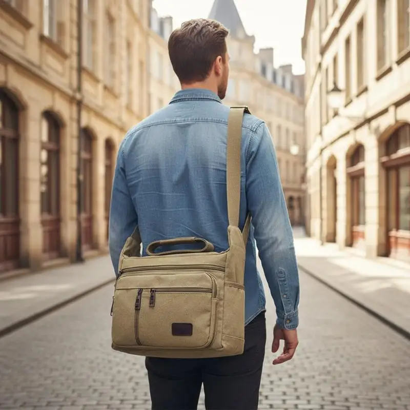 Men Casual Canvas Shoulder Bag Waterproof Lightweight Luxury Messenger Crossbody for Hiking Travel School