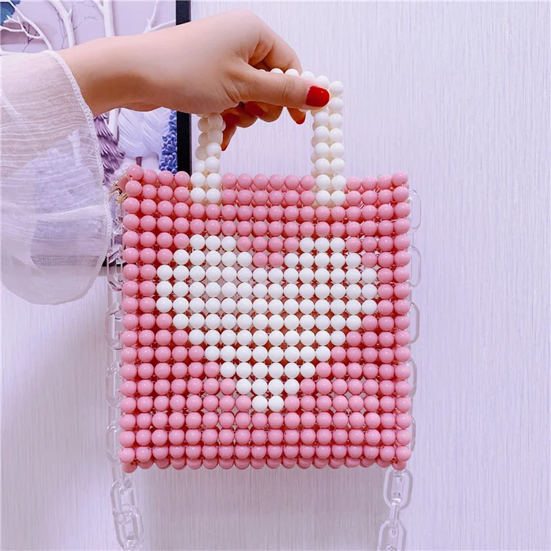 2022 Beaded Messenger Handbags Diy Hand-woven Homemade Women's Shoulder All-match Gift Love Bead Pink Crossbody Acrylic Pures