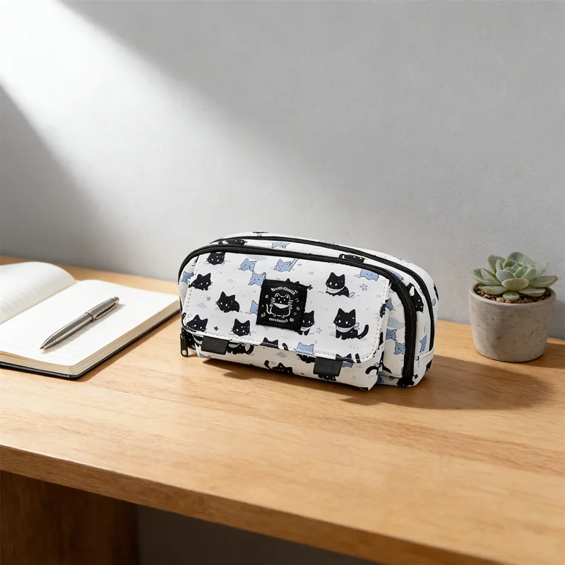 

NEW Large Capacity Pencil Case 3-Layer, Cute Snow Cat Design for School & Office, Student Stationery Tidy & Adorable Organizer