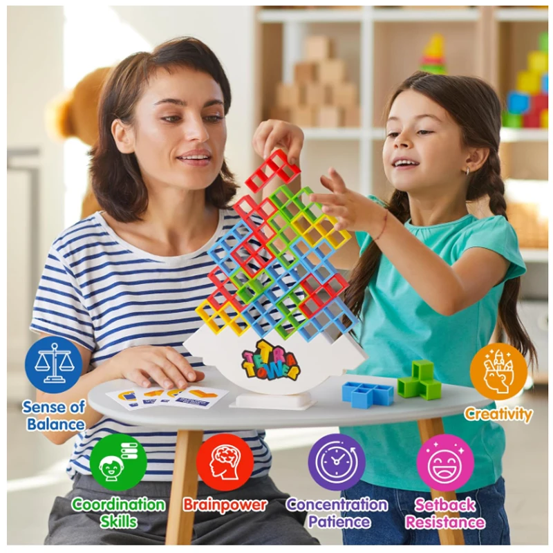 New 3D Tetris Tower Balancing Stacking Toys, Board Games for Kids,Puzzle Board Assembly Brick Educational, Parties, Travel Toys