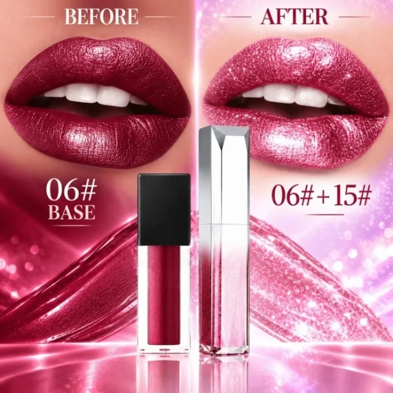 Matte Lip Gloss Set 2PCS Metallic Shimmer Lip Tint Plumping Lipstick Long Lasting Waterproof Pearl Glitter Liquid Lips Makeup