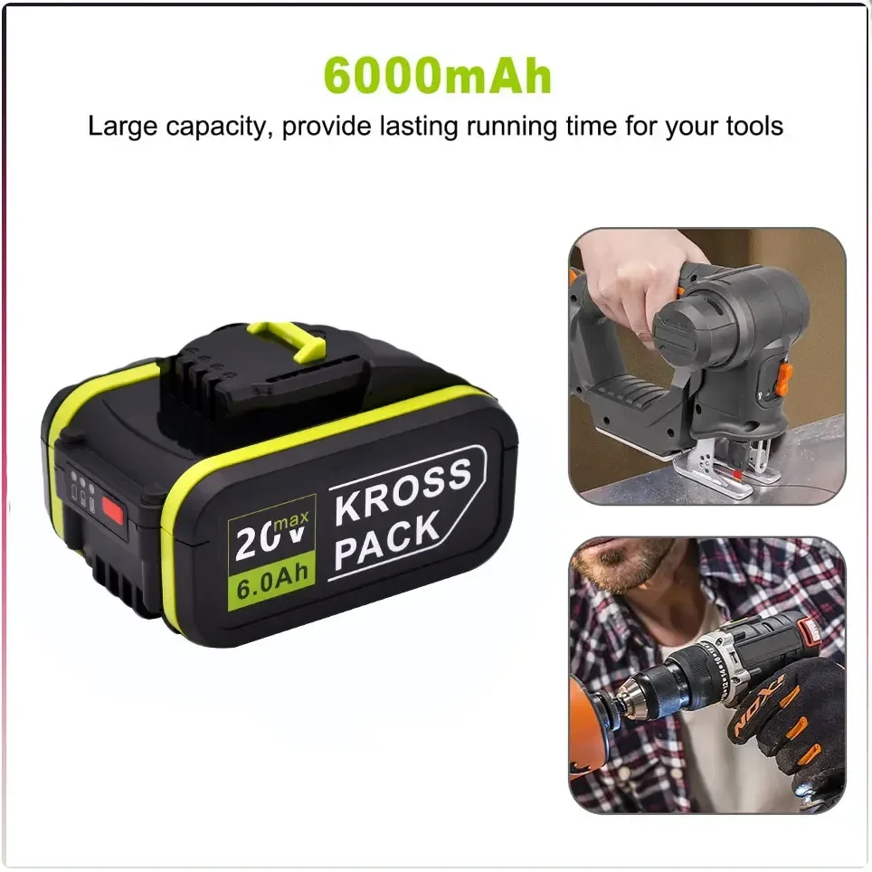 For Worx 20V 6000mAh Battery Li-ion Battery WA3553 WA3551 WA3551 WA3572 WA3553 WX390 WA3551 WX178 WU268 Drill Battery