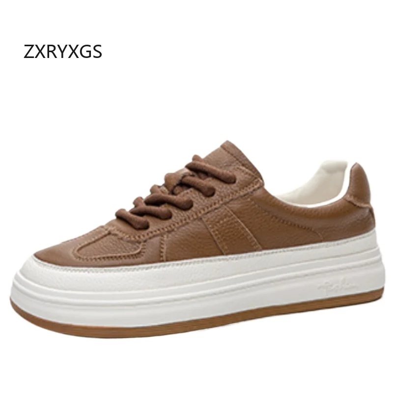

ZXRYXGS 2025 New Lace-up Premium Full Real Leather Sneakers White Black Round Toe Loose Comfort Shoes Flat Trendy Women Shoes
