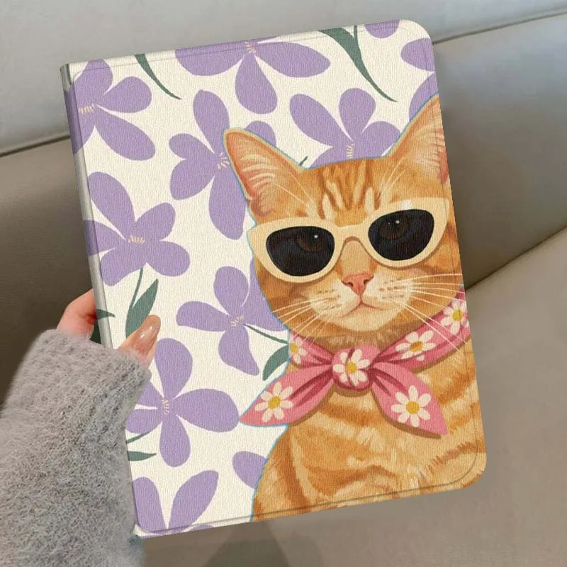 Orange Cat Sunglasses Soft For Samsung Galaxy Tab S11 S10 S9 S8 S7 S6 A9 A8 A11 Lite FE Plus Pen Tray Tablet Case