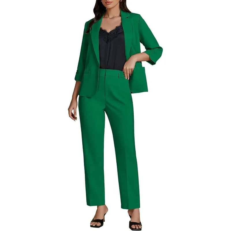 

Брючные костюмы для женщин, нарядные комплекты из двух предметов, деловая повседневная одежда, пиджак с рукавами 3/4, комплекты брюк с прямыми штанинами, офисная работа
