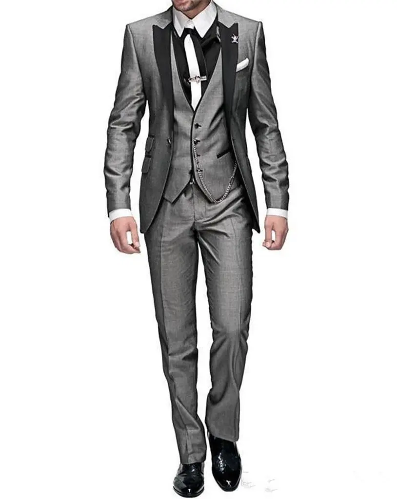 Solider Hochzeitsanzug für Herren, Slim Fit, Spitzrevers, formeller Business-Bräutigam-Smoking, 3-teilig: Jacke + Weste + Hose für Party und Abschlussball