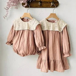 2024 New Spring Sister Clothes 0-3Yrs Kids Princess Dresses Toddler Baby Bodysuits Long Sleeved Cotton Baby Girls Party Dress