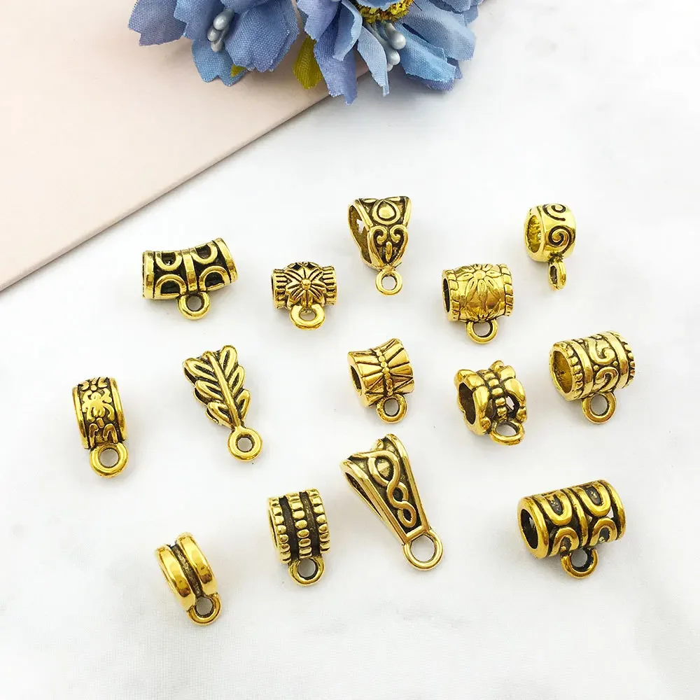 Mix Tibetan Gold Silver Color Metal End Bead Big Hole Connector For Jewelry Making Diy Bracelet Necklace Accessories Wholesale