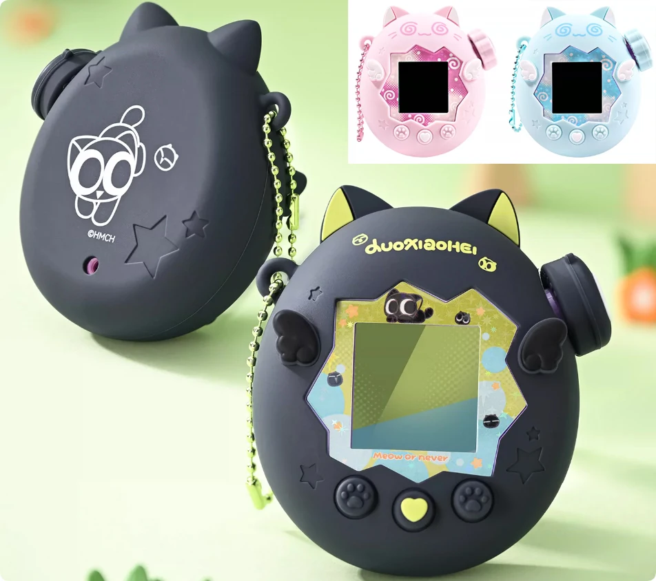 Capa Protetora de Silicone Macia Circle Cat com Adesivo e Corrente para Tamagotchi Paradise, Acessórios de Capa Protetora e Tampa de Botão