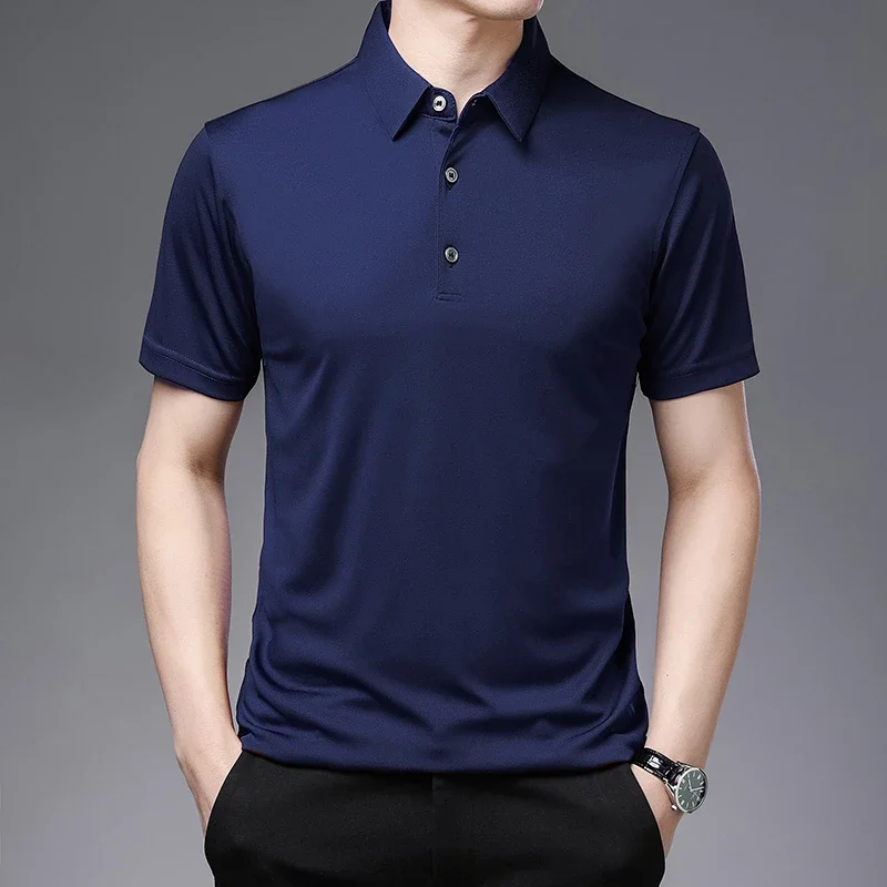 2024 Men's New Solid Color Business Casual POLO Shirt Summer Fashion Casual Short Sleeve Comfortable and Breathable Top image 4