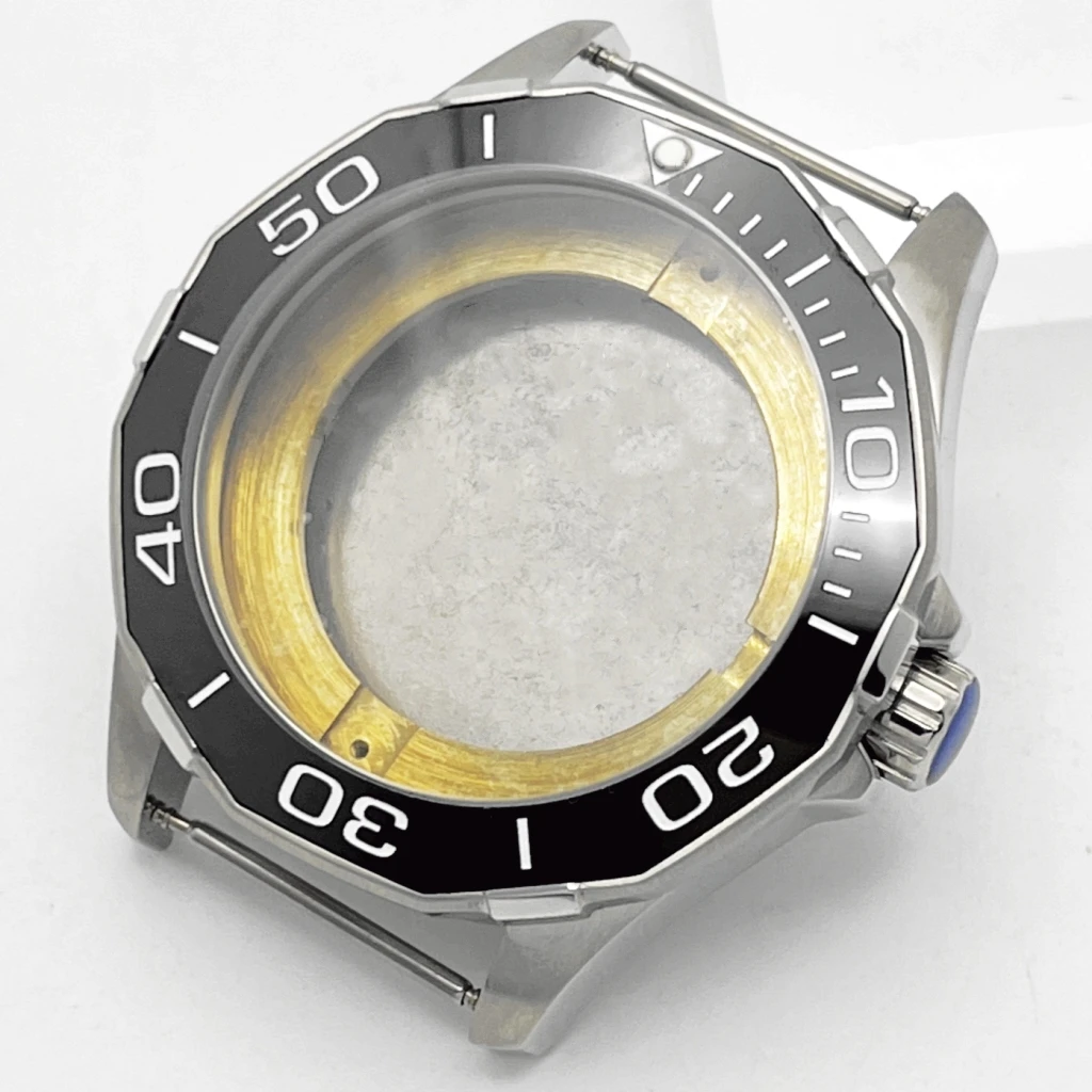 

Серебряный корпус часов 45 мм, черный/синий безель, сапфировое стекло, подходит для механизмов ETA2836, Miyota8215, Mingzhu2813/3804, аксессуары для часов