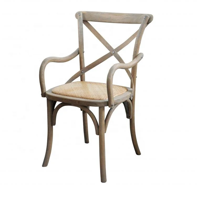 Chaise de salle à manger en bois avec bras ED-022 Meubles de restaurant de mariage classique Dos croisé Cadre en bois de chêne massif Siège rembourré en rotin