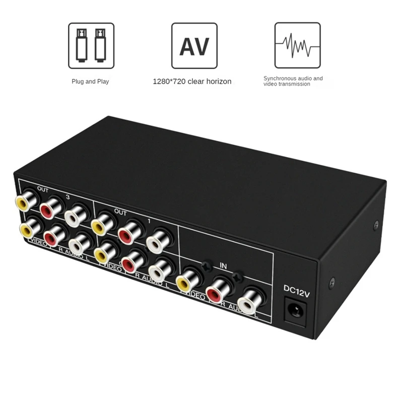 4-Way AV Splitter 1 In 4 Out Composite RCA AV Splitter 1X4 Video Audio RCA Splitter Distributor For DVD C-VBS Durable