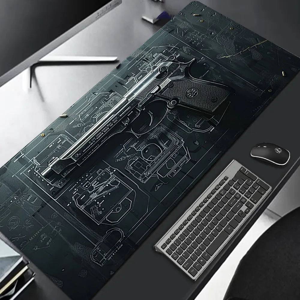 Pistol Blueprint Large Size Non-slip Rubber Mousepad XXL Computer Gaming Accessories Keyboard Desktop Decoration Mat for Offices