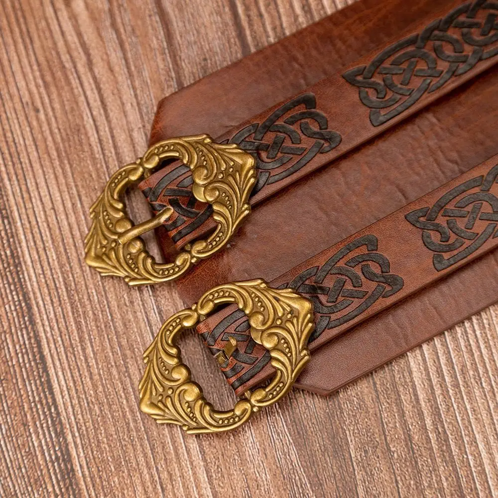 Novelty Embossed Viking Renaissance Belt Vintage Printing Celtic Belt PU Knight Leather Medieval Waistband Decorations