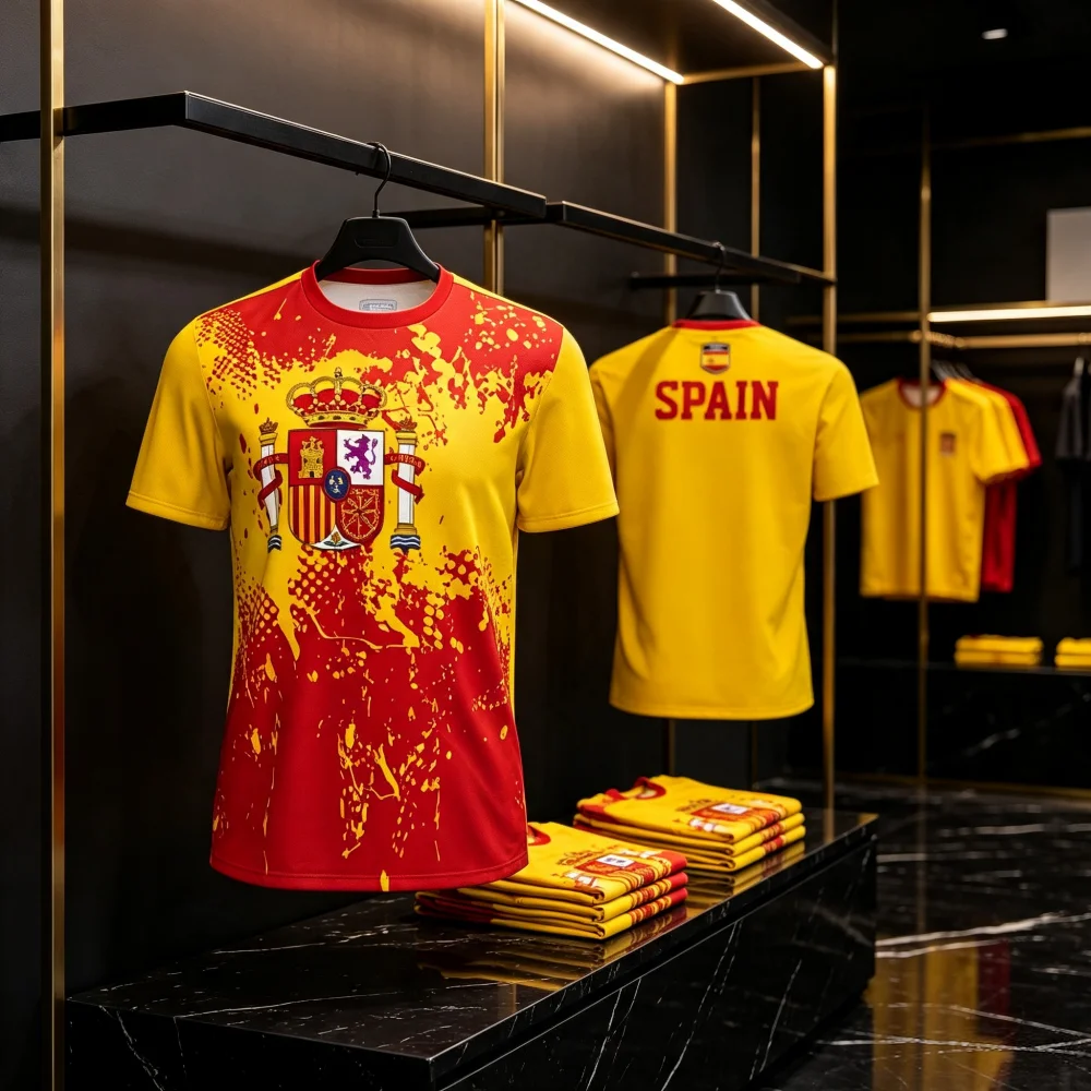 Spain Flag Football  for Men Fashion Summer National Emblem 3D Printed Jersey Casual Quick Dry Breathable Family Kids Tees