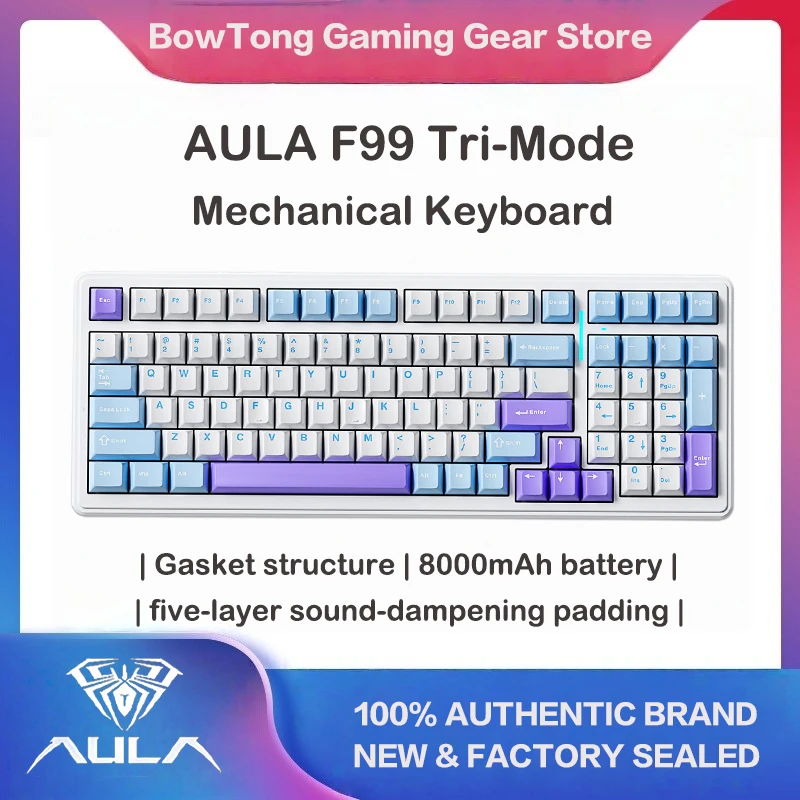 AULA F99 Tri-Mode Mechanical Keyboard Gasket Full Hot Swap 5-Layer Sound Dampening RGB PBT Custom Gaming Keyboard