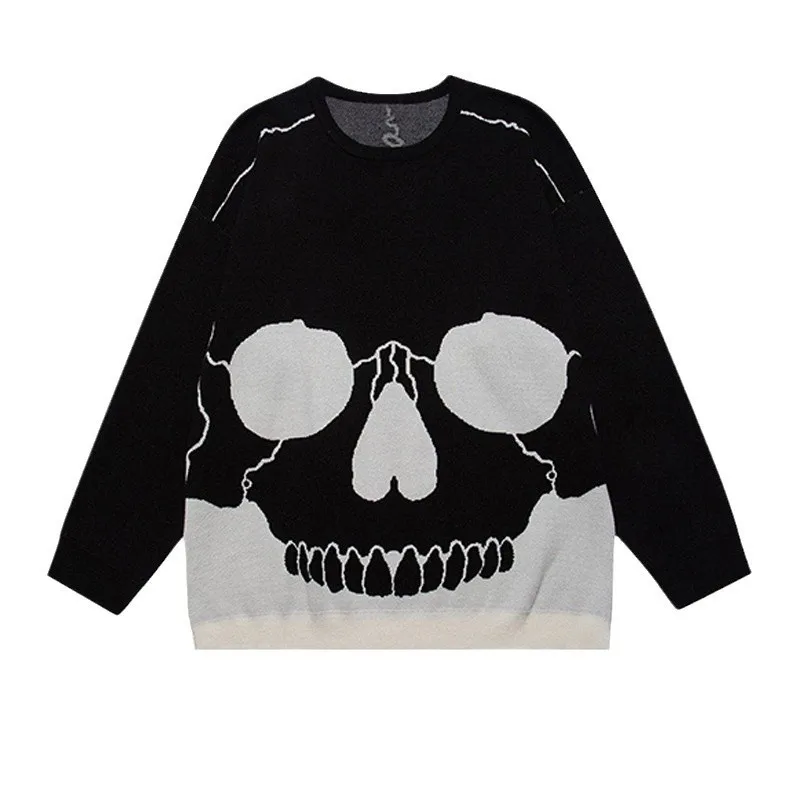 

Autumn/Winter y2k New Gothic Skull Terror Sweater Outdoor Sports Sweater Hip Hop Portrait Emo Knitted Sweater