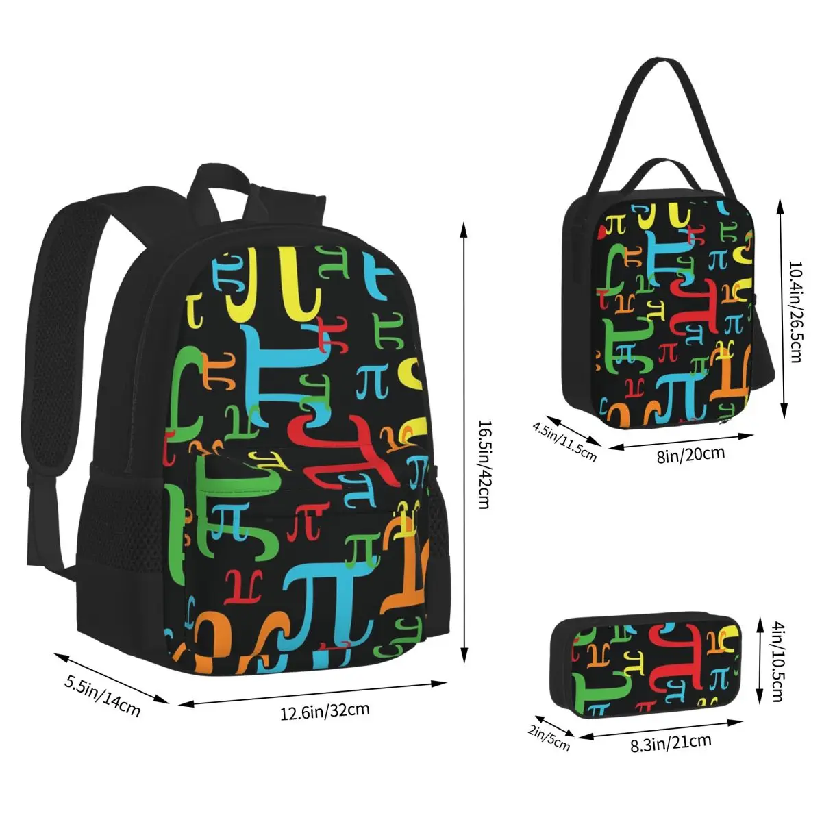 Pieces Of Pi (Dark Neon) Backpacks Boys Girls Bookbag School Bags Children Rucksack Lunch Bag Pen Bag Three-Piece Set
