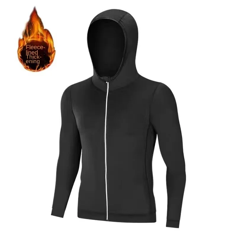 Sportjacke Herren Herbst und Winter Fleece Hoodie schnell trocknend Lauftrainingsanzug Strickjacke Kapuzenpullover eng elastisch